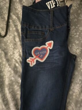 VIP Dark Blue Denim Jeans with Heart Arrow Patch